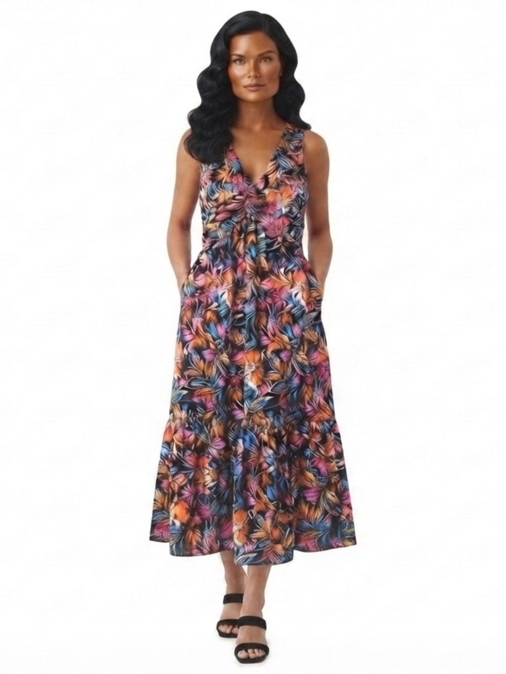 French Connection | Dresses | French Connection Womens Multicolor Floral Twist Front Maxi Dress L